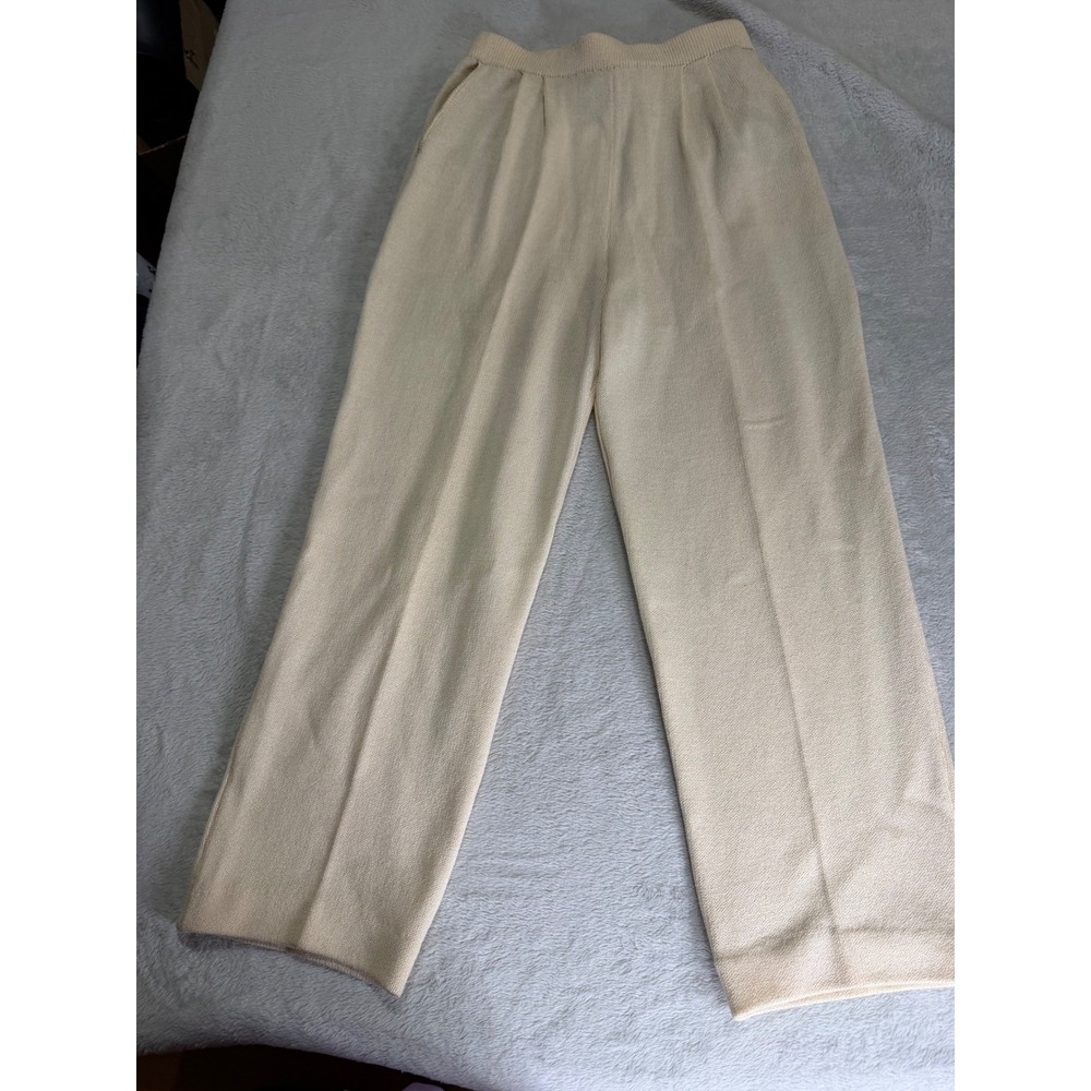 St. John Evening by Marie Gray Cream Knit Straight Leg Elastic Waist Pants